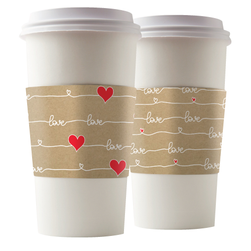 coffee cup with love themed sleeve