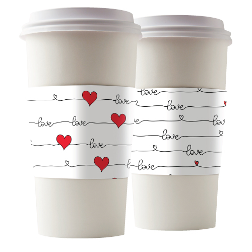 coffee cup with minimalist "love" cup sleeve