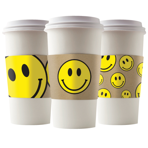 Smiles graphic brown coffee cup sleeves