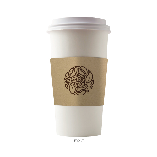 Arabica Bean graphic brown coffee cup sleeves front